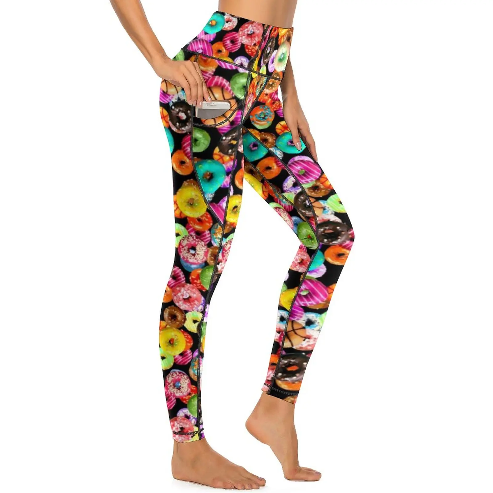 Yummy Doughnut Quality Yoga Pants Female Colorfully Food Leggings High Waist Novelty Yoga Sports Tights Stretchy Running Leggins