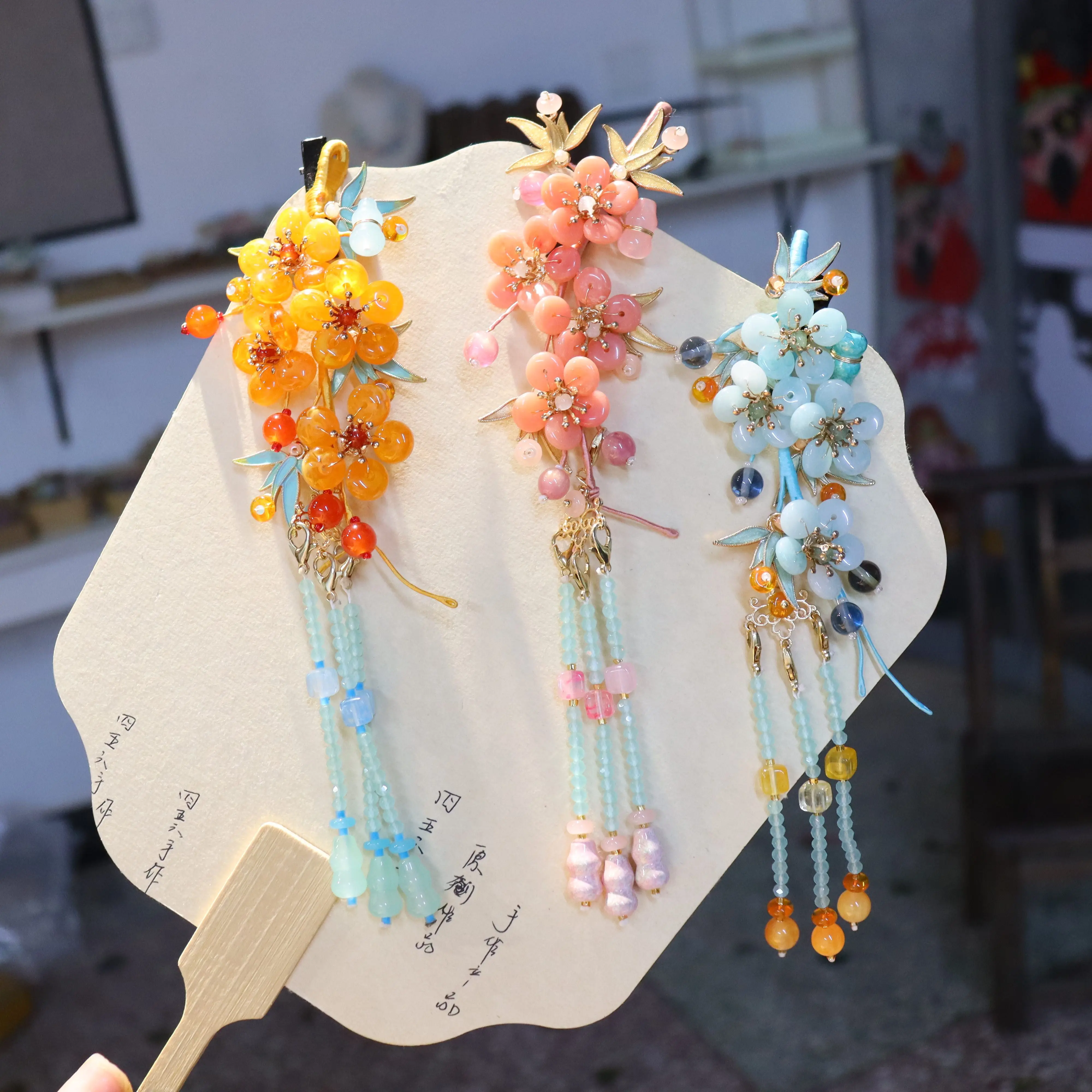 Vintage Chinese Plum Blossoms Beaded Tassel Hair Clips Hanfu Cheongsam Floral Hairpins Accessories For Women Daily Party Cosplay