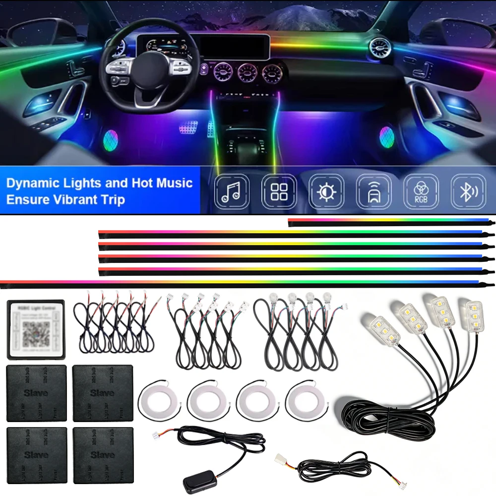 

Светодиодная лента RGB 22-в-1 Symphony для автомобиля, 213 цветов, универсальная, для внутреннего освещения, акриловая, с подсветкой, атмосферная лампа Symphony