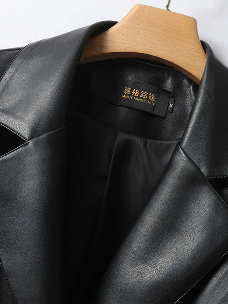 Płaszcz damski garnitur kołnierz w talii ściągany średniej długości pojedyncza skórzana marynarka 2025 Wiosna i jesień nowy modny płaszcz
