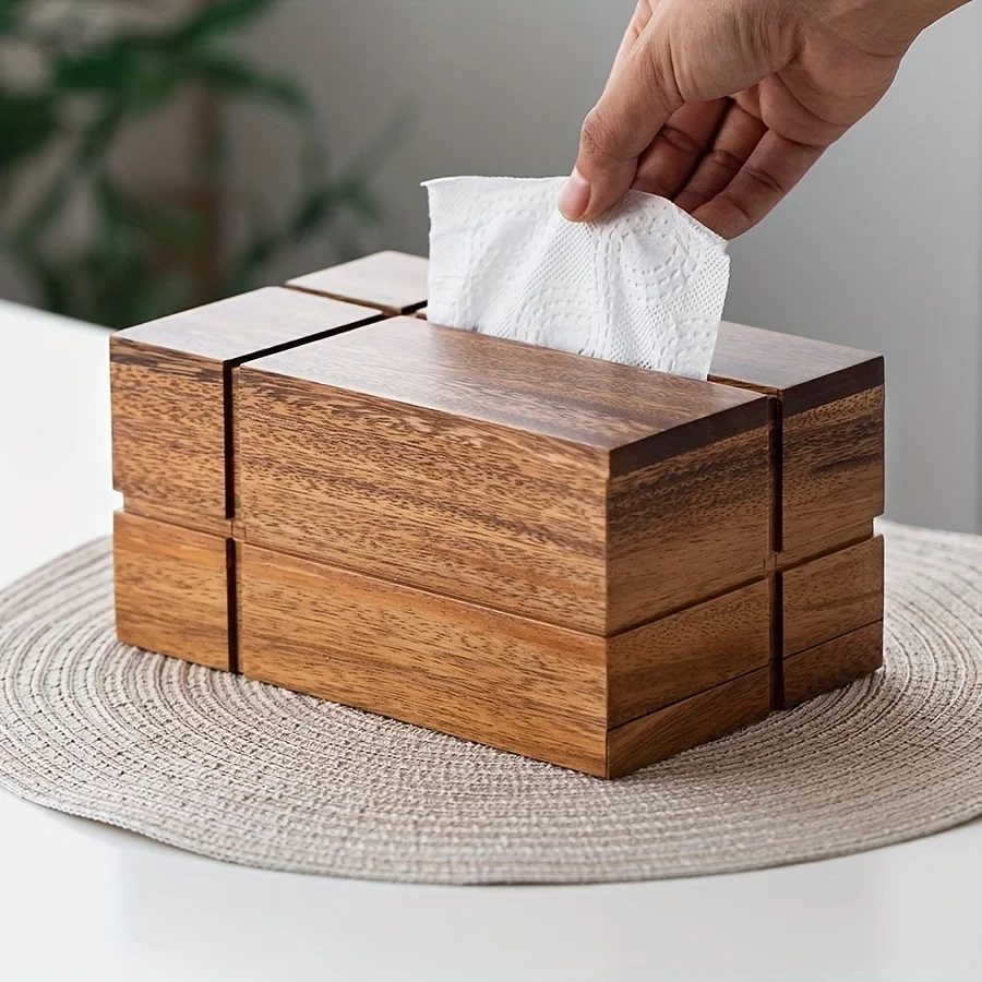 

1pc luxury black walnut tissue box, painted square dispenser, durable tissue holder, suitable for living room, bedroom, bathroom