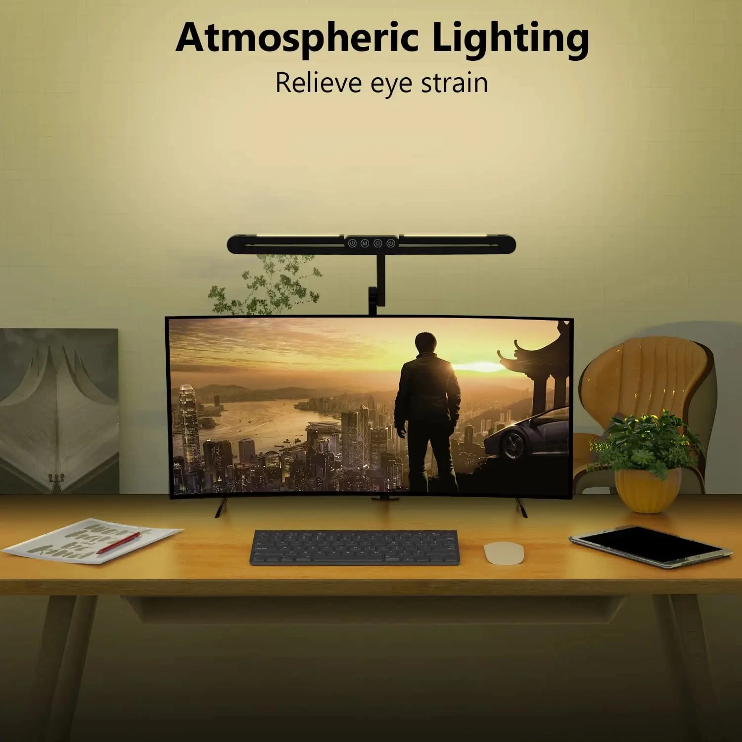 Modern 24W LED Architect Desk Lamp with Clamp, Energy Efficient Auto Dimming, Adjustable Brightness Study Lamp for Reading and W