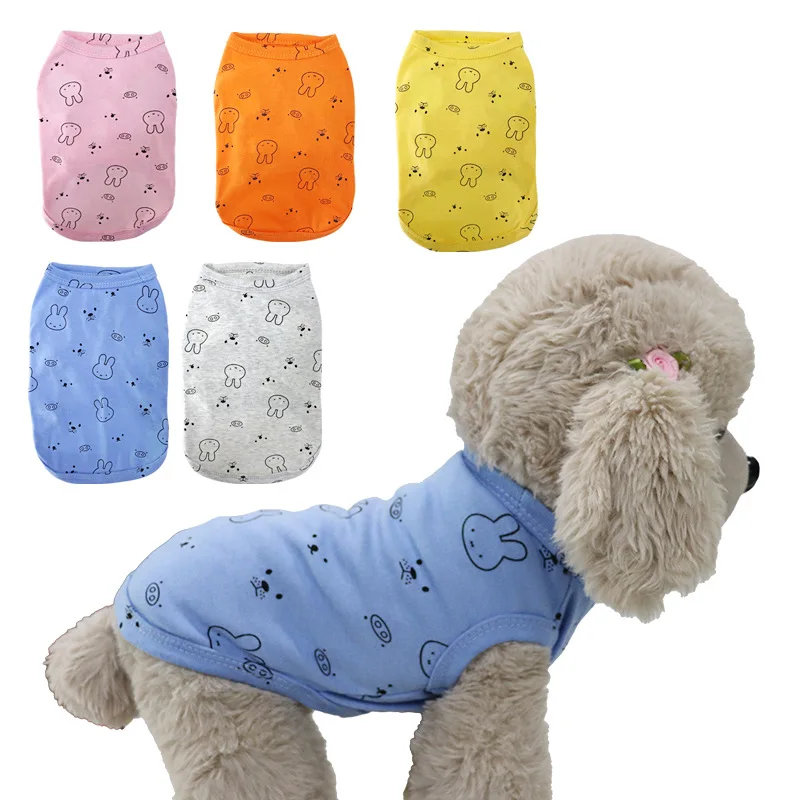 

Pet dog clothes new spring and summer cartoon printed T-shirt, comfortable and breathable Teddy Schnauzer pet vest wholesale