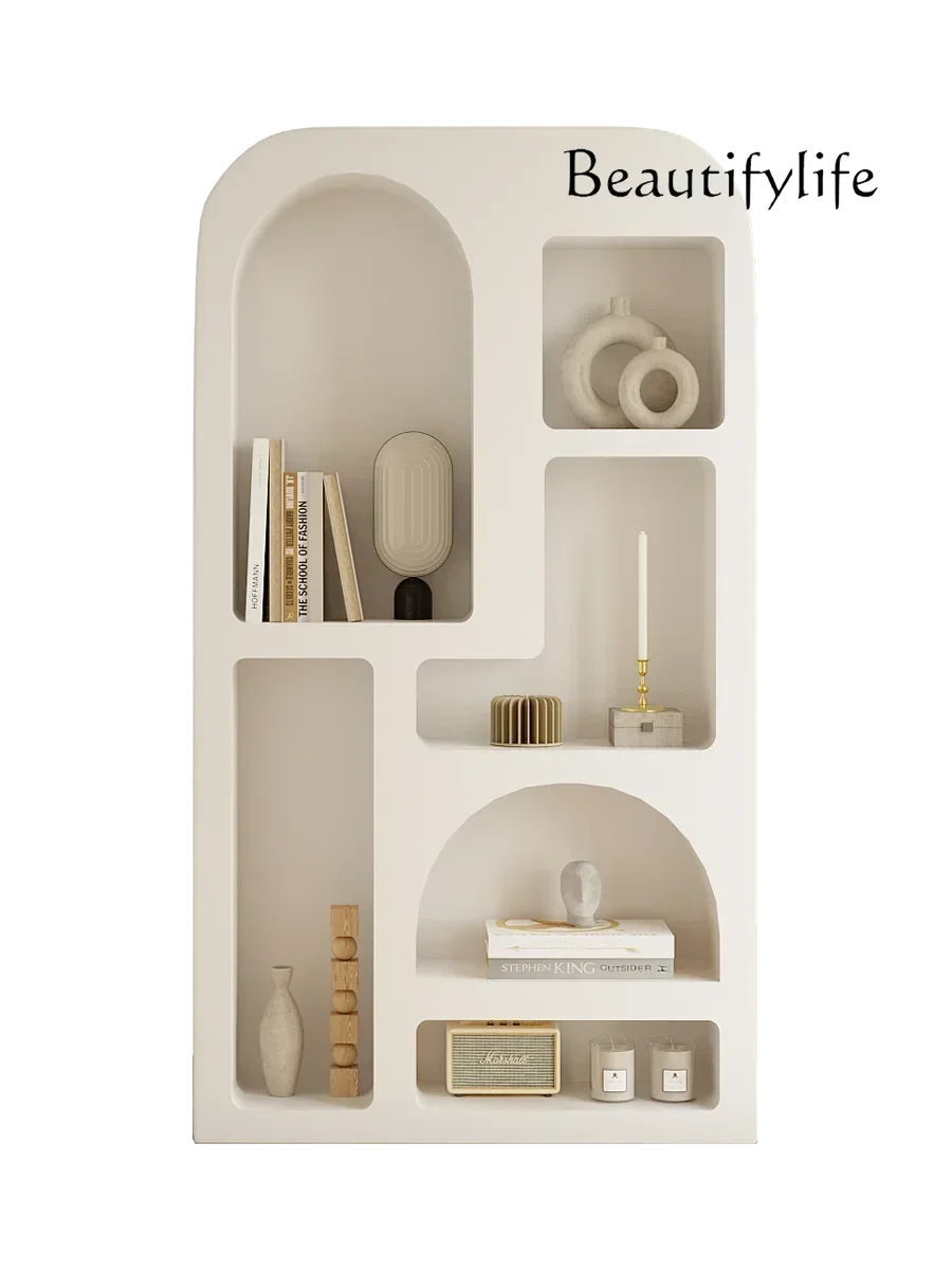 

Nordic white cream wind cave cabinet floor-to-ceiling bookcase living room simple decoration display shelf