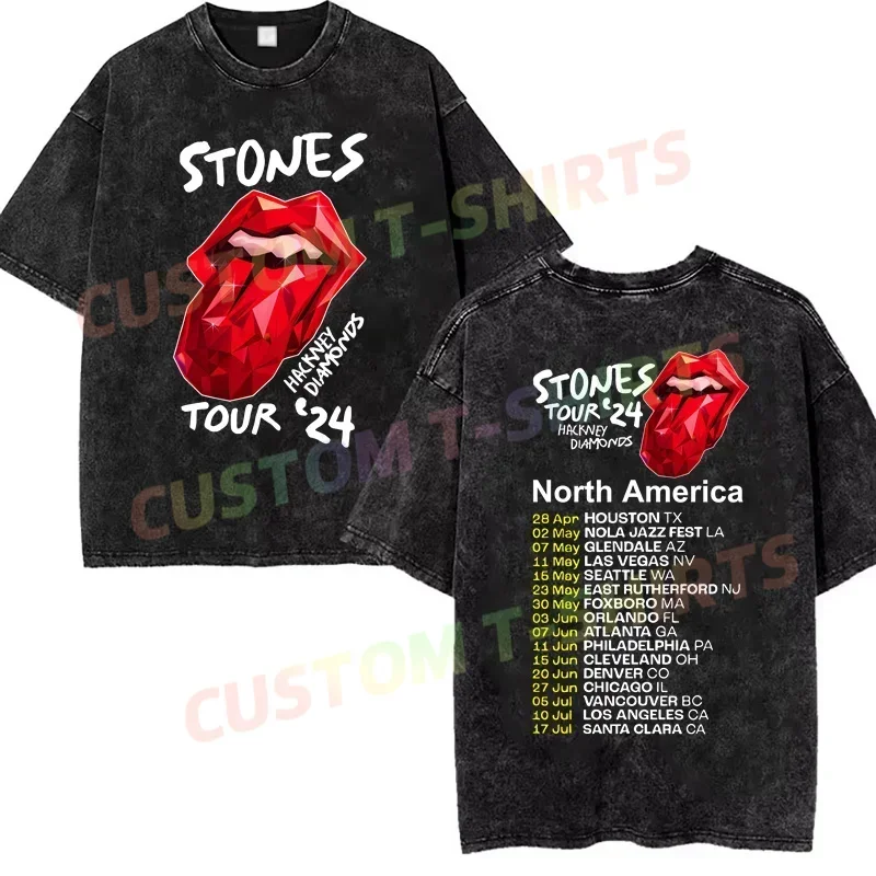 

2025 Summer Vintage Cotton Washed The Rolling Tour 2025 T-Shirt Loose Stone T Shirts Men Y2K Hip Hop Top Tee