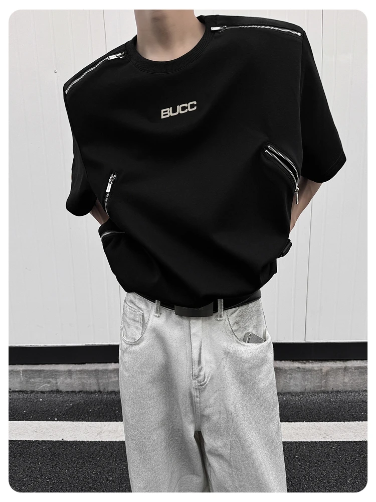 2025 Summer New American High Street Trendy Short Sleeve T-Shirt Handsome Casual Loose Fashion Half Sleeve Top for Men
