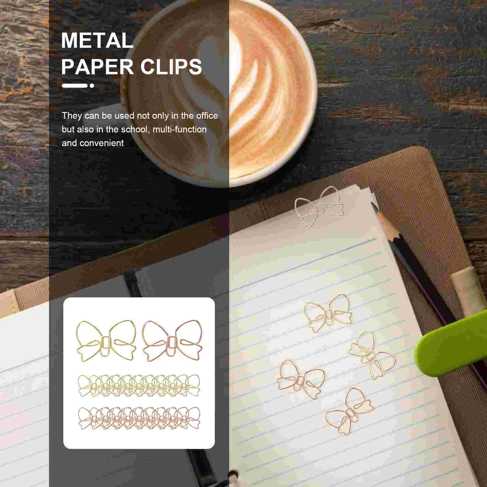 20 Pcs The Cross Paper Clip with Bow Office Clips Note Metal Decorative Paperclips