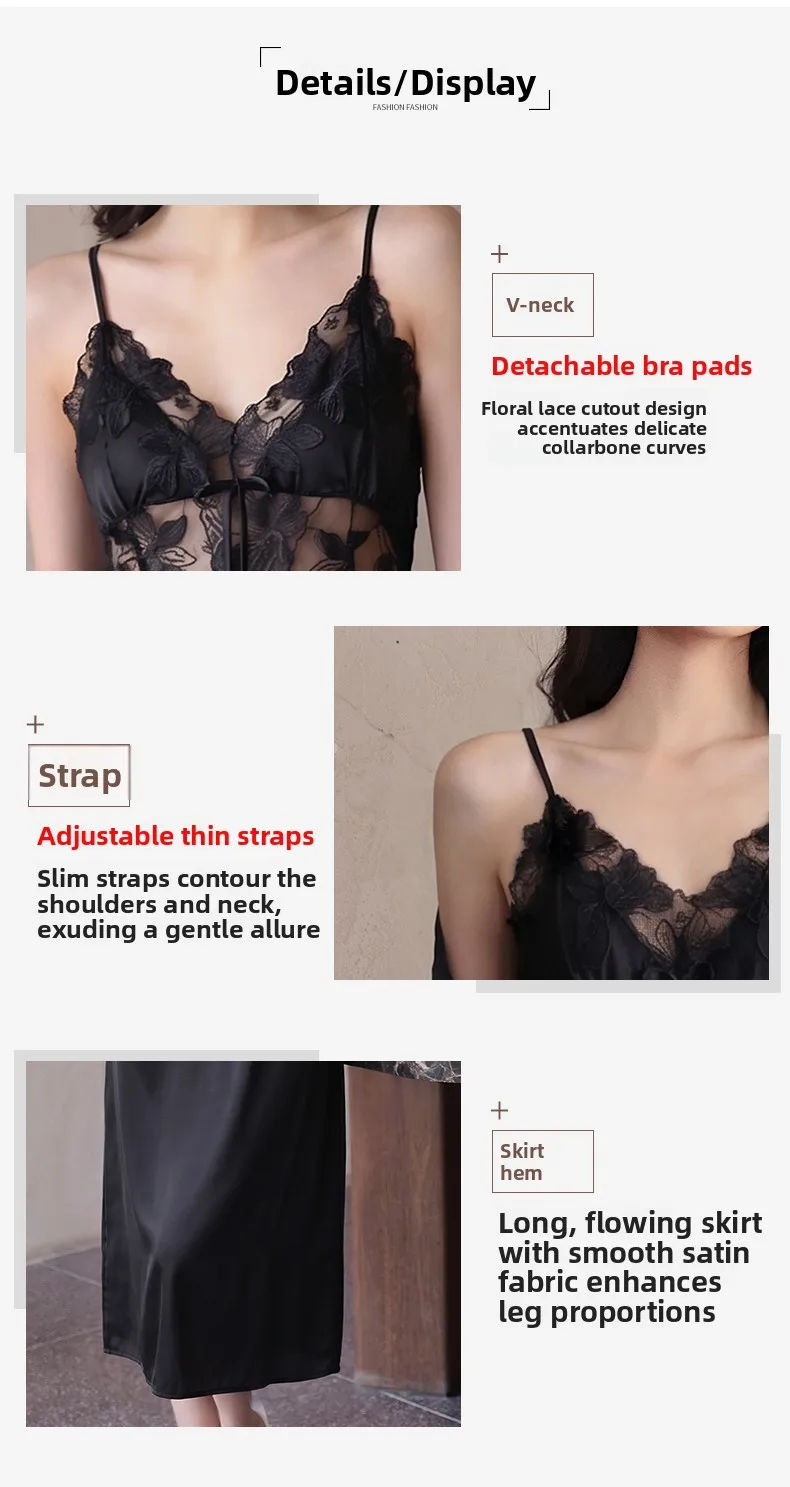 Conjunto de dos piezas de camisón de seda helada con encaje y almohadillas en el pecho para parejas, ropa de dormir de primav...