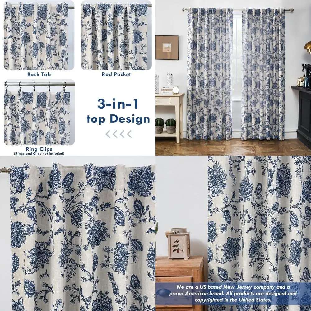 

Floral Paisley Navy Blackout Curtains, 84 L, 2 Panels, Lined, Rod Pocket, Thermal, Farmhouse Style for Living Room & Bedroom