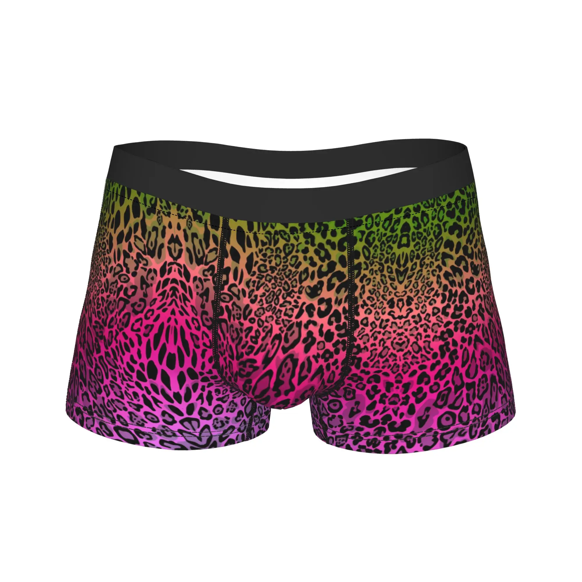 Purple Green Gradient Fur Underwear Fashion Leopard Print Men Panties Sexy Soft Trunk High Quality Shorts Briefs Plus Size 2XL