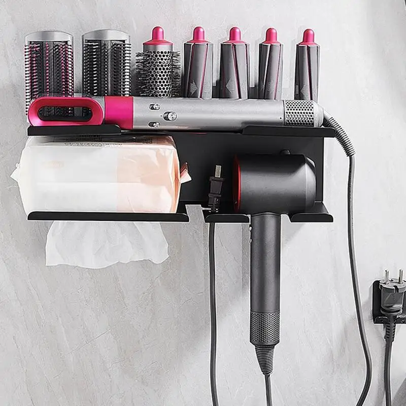 

Hair Dryer Holder with storage rack Wall Mounted Stainless Steel Hair Tool Organizer Hair Dryer Hanger for Bedroom & Bathroom