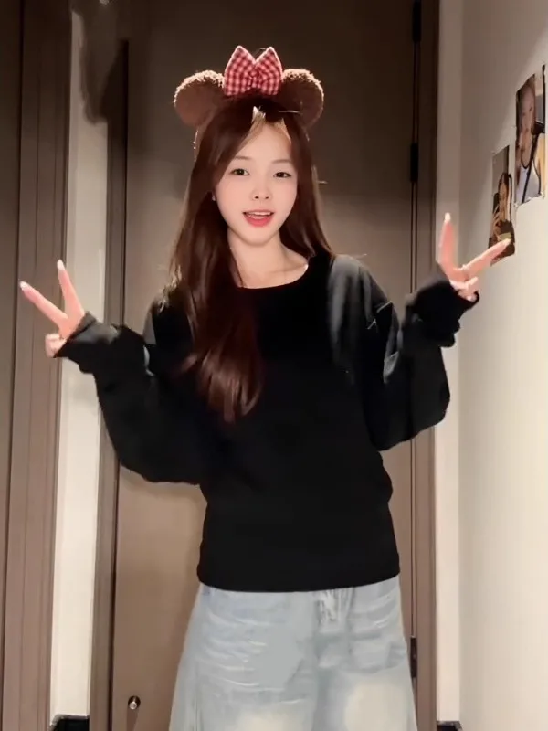 

plus Size Warmth Inner Wear round Ne Batwing Sve Thiened Velvet T-irt Women's Commute Sle Slim Fit Korean Version Top