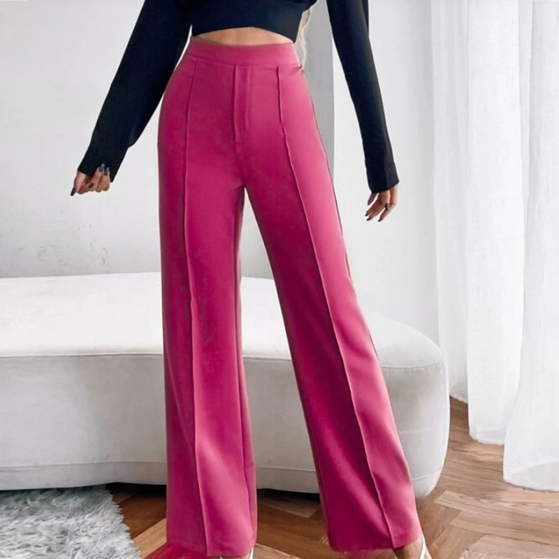 High Waist Loose Straight Tube Micro Flared Women's Pants Spring Solid Color Sports Casual Comfortable