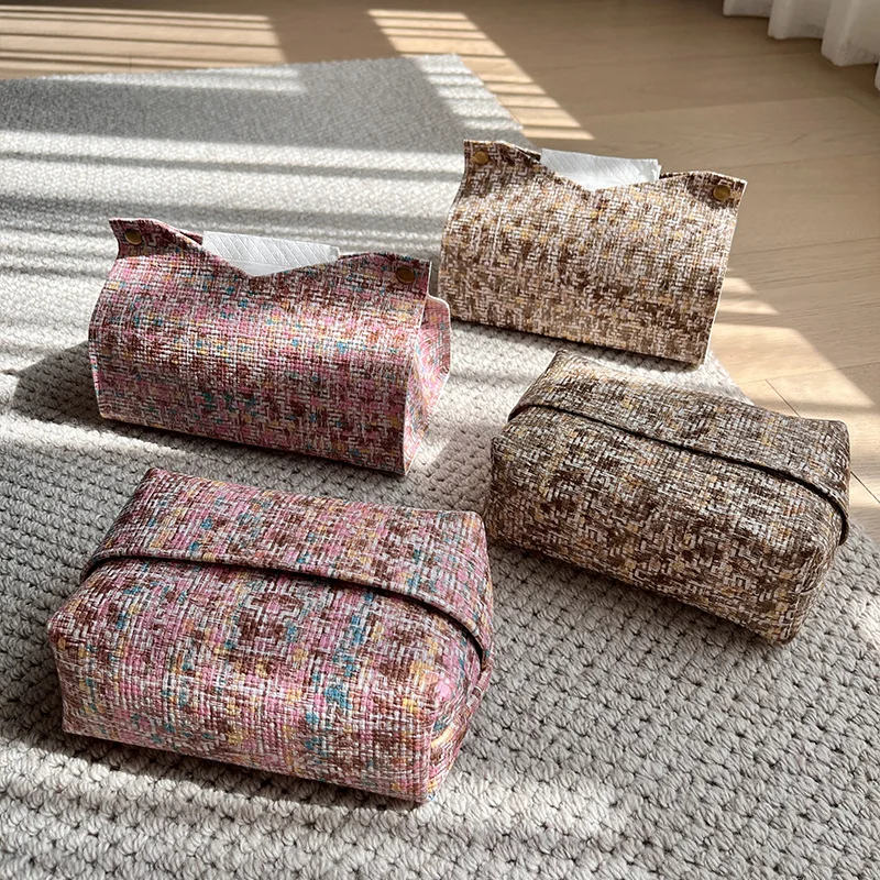 Rectangular Warm Hand-woven Leather Tissue Holder with Exquisite Stitching – Large Capacity for Home and Office