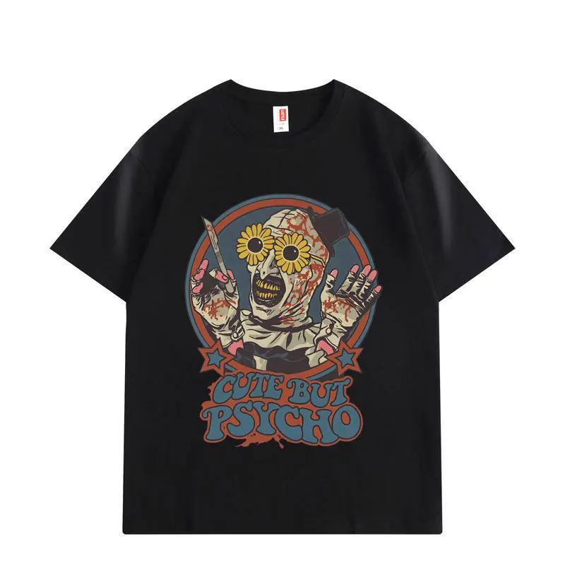 

Cute But Psycho Funny Spooky Season Graphic T Shirts Fashion Vintage Short Sleeve T-shirts Men Women Casual Loose Cotton T-shirt