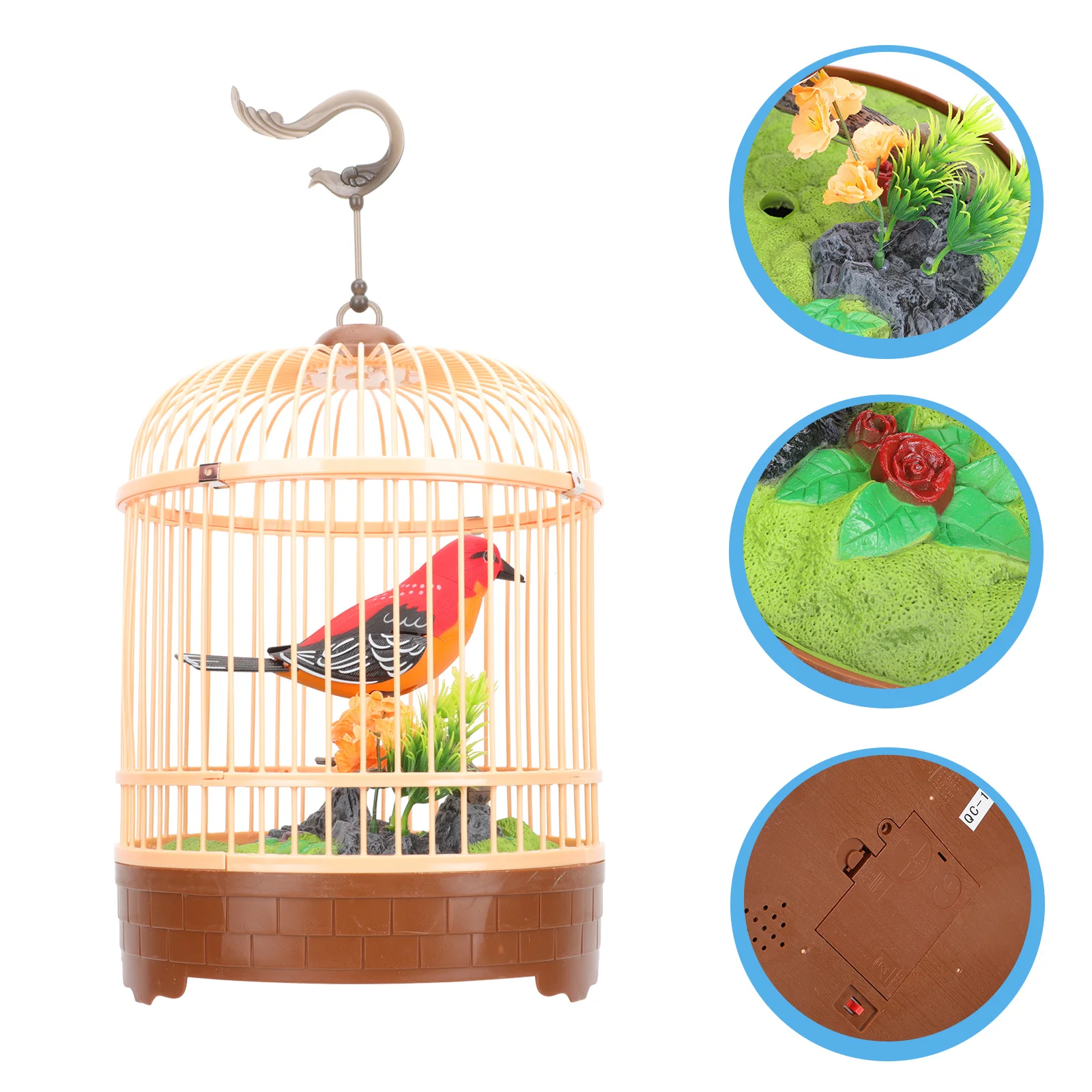 Jaula para pájaros, decoración colgante, juguete educativo interactivo acústico para niños, jaula de pájaros de inducción, juguete para cantar, decorar