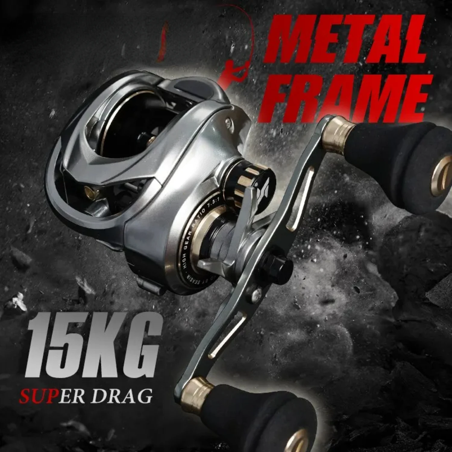 

Megacuda Baitcasting Reel Drag 15KG Deep Spool 6.5 1 Aluminum Frame Carbon Side Double Handle Jigging Metal Reel Seawater