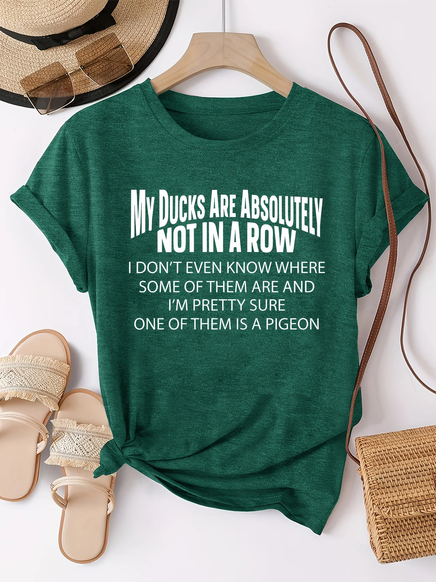 My Ducks Are Absolutely Not In A Row Women's Tee - Funny Quote Graphic, Casual Green Top