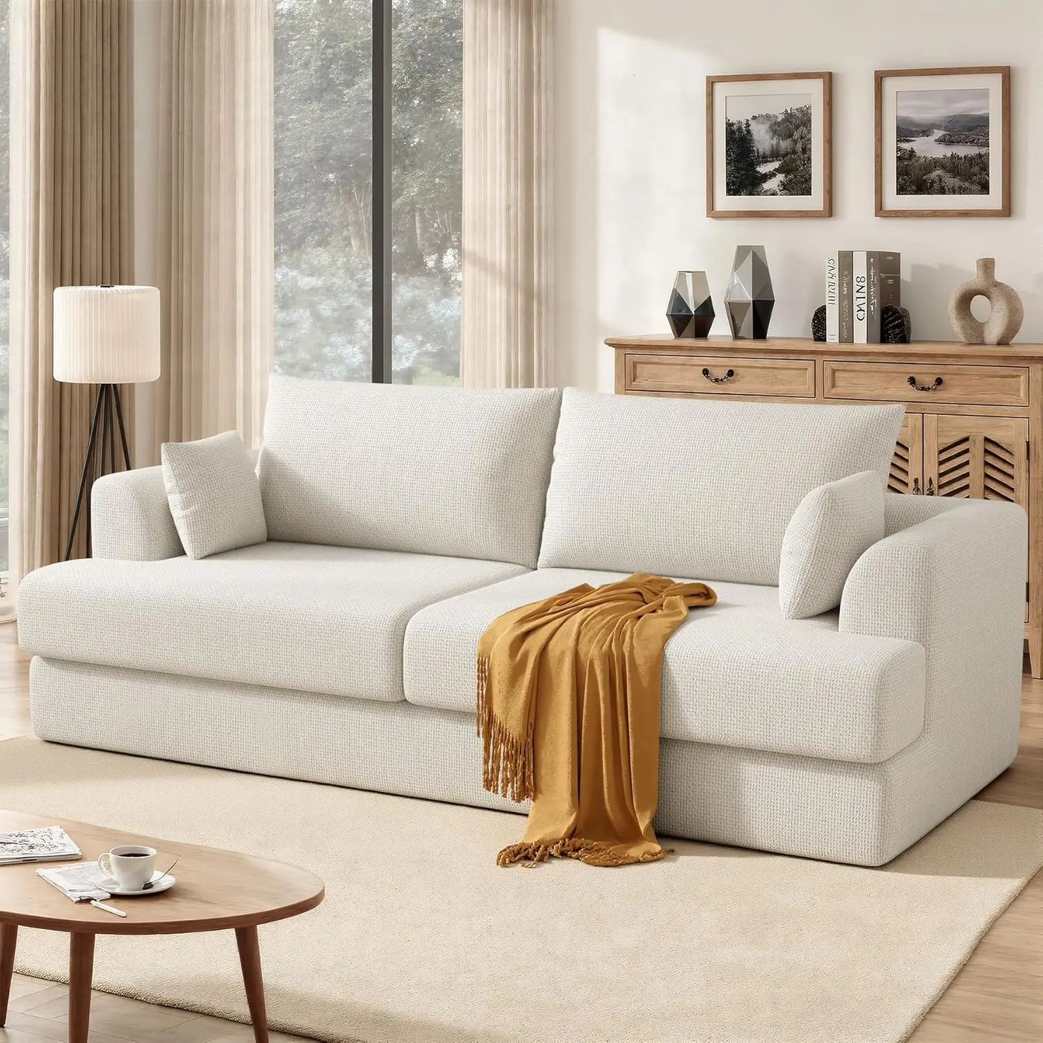 

Beige Cloud-Like Loveseat, Modular Sofa with Deep Seat, Easy Assembly for Small Living Rooms