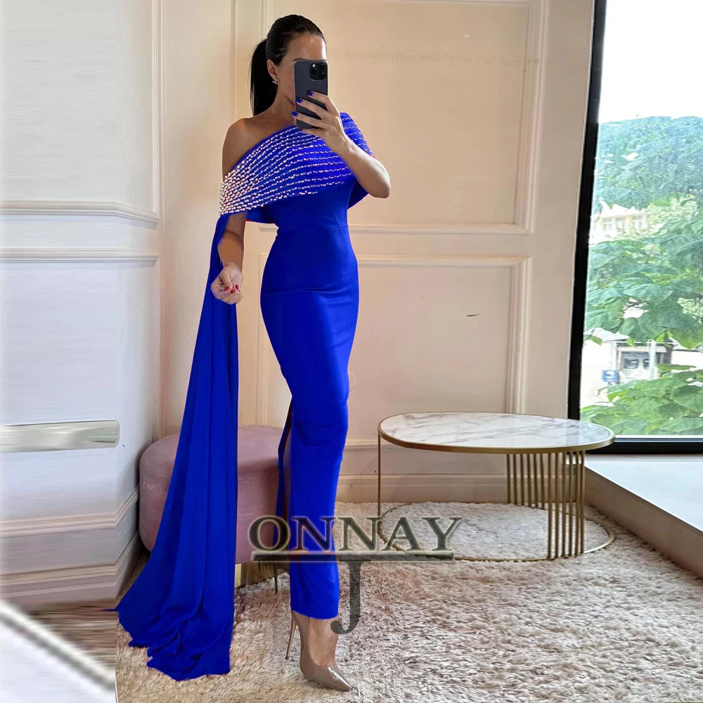 

Customized Dubai Sheath Evening Dresses Long for Women Crystals Cape Saudi Arabric Vestidos De Fiesta Bespoke Graduation Plus
