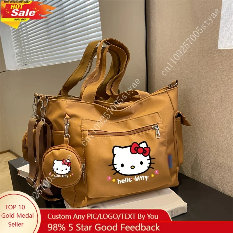 

Sanrio Women's Shoulder Bag with Hello Kitty Cat Print Multi Pocket Tote Bags