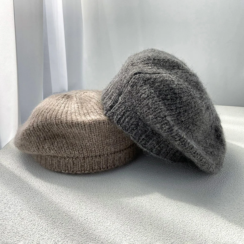 

Women Knit Beret Korean Solid Color Wool Painter Cap Lady Female Vintage French Warm Artist Hats
