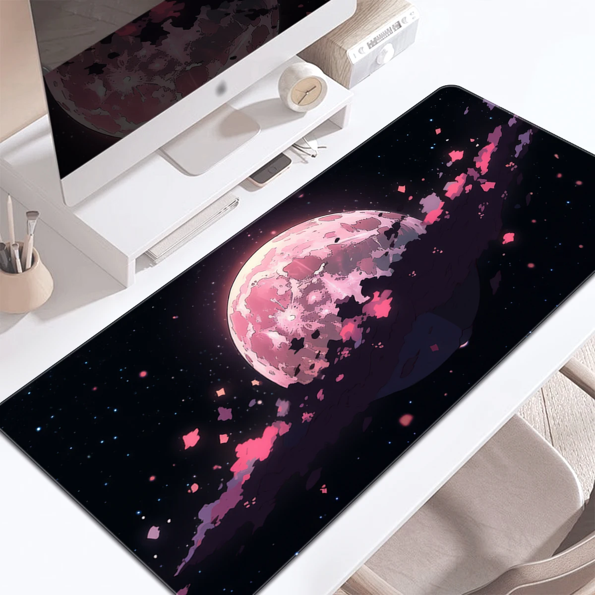 1pc Pink Fantastic Planet Large Mouse Pad Multi-Size Non-Slip Stitched Edge Computer Keyboard Desk Mat For Office And Gift