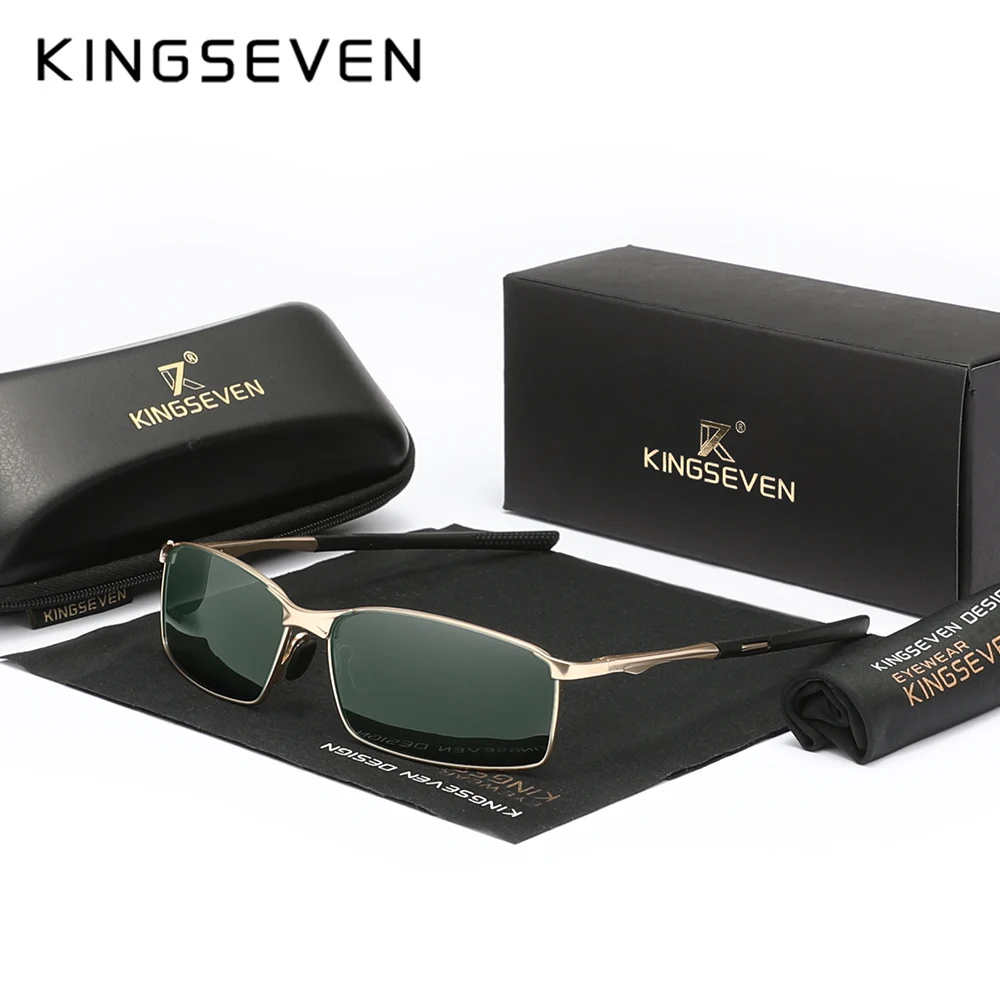 KINGSEVEN Fashion Rectangular Sunglasses For Men UV400 Polarization Alloy Frame Riding Glasses Parsnip Luxury Vintage Eyewear