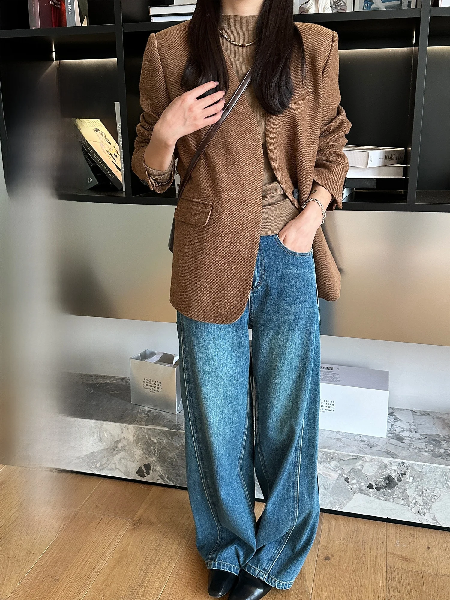 

Blue High Waist Loose Straight Leg Jeans Women's Petite Size Wide Leg Pants Casual Versatile Loose Slimming Personality