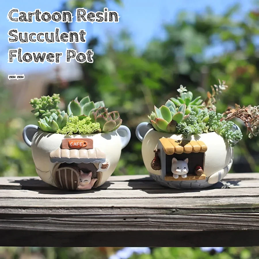 

Мультяшный цветочный горшок из сочных смол, офисное украшение для балкона, цветочный горшок из смолы, микропейзаж, садовый горшок для растений