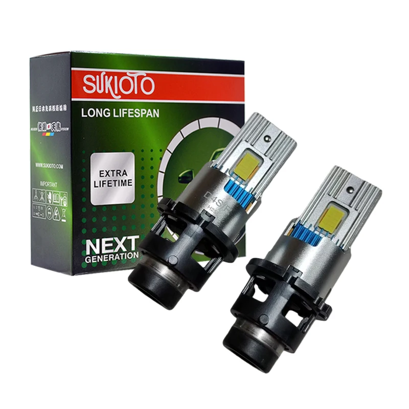 

2PCS SUKIOTO Upgraded D4R D4S LED Bulbs 30000LM 6500K White 110W High Bright D2R D2S LED Headlight High Low Beam Canbus Car Bulb