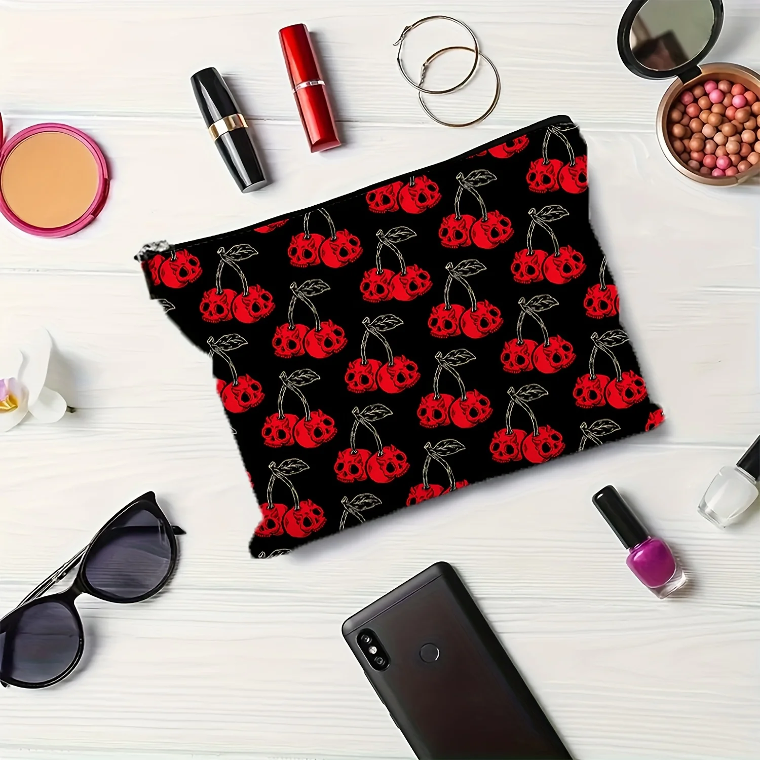 ハロウィーンプリントのメイクアップバッグ - かわいい多機能ジッパーポーチ、ジュエリー収納バッグ、旅行に最適なジッパー付き小型収納バッグ