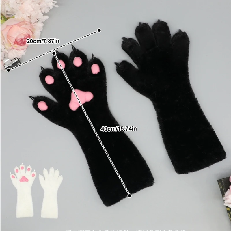 Fursuit Animal Claw Gloves for Girl Cosplay Furry Plush Paws Gloves Adult Halloween Party Dress Up Gloves Accessories