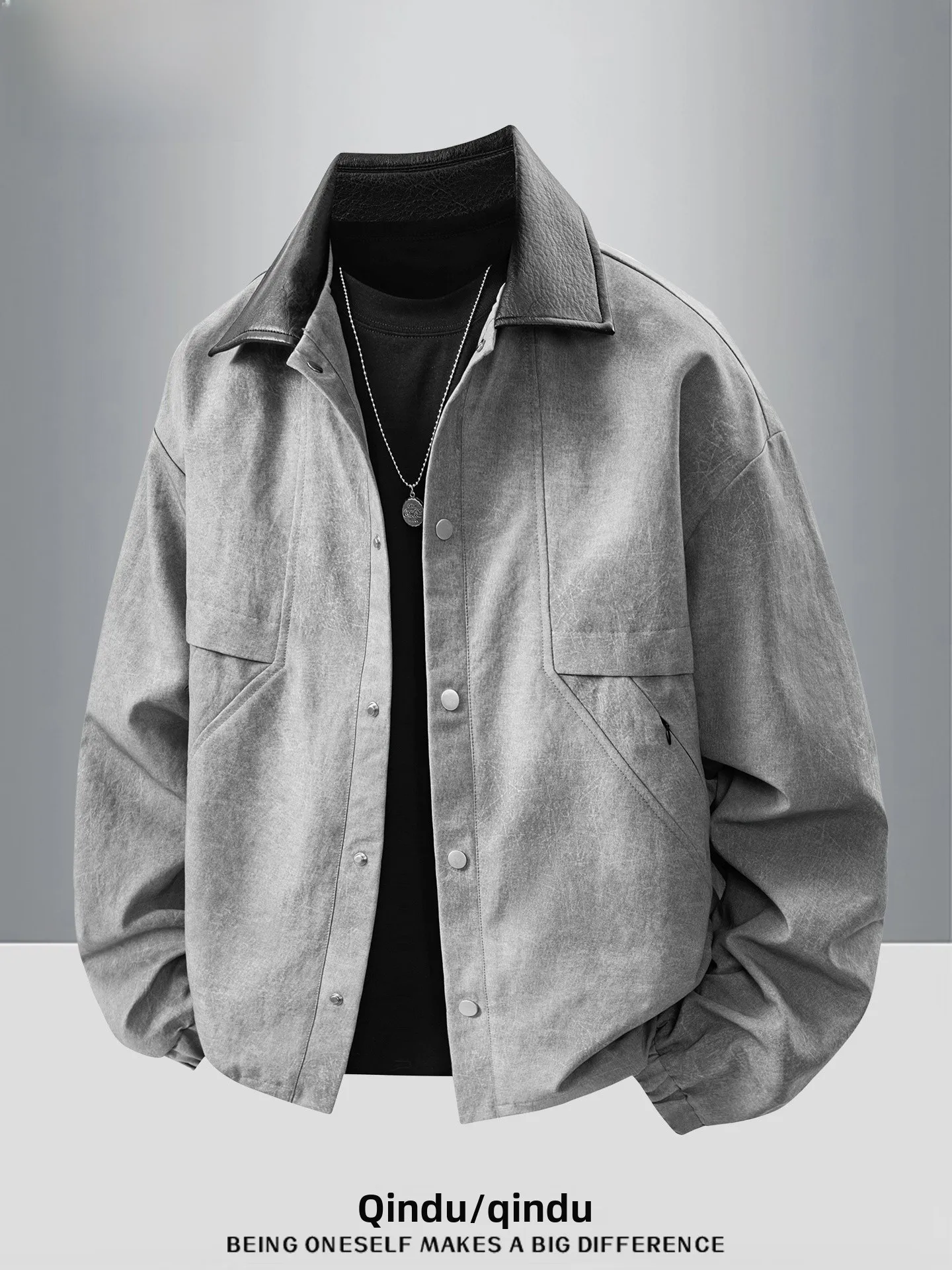 

Мужская рабочая одежда в стиле ретро Dir Sle, джет, свободный крой, кожаный воротник, весна-осень, повседневная, большой размер, модная для полных мужчин