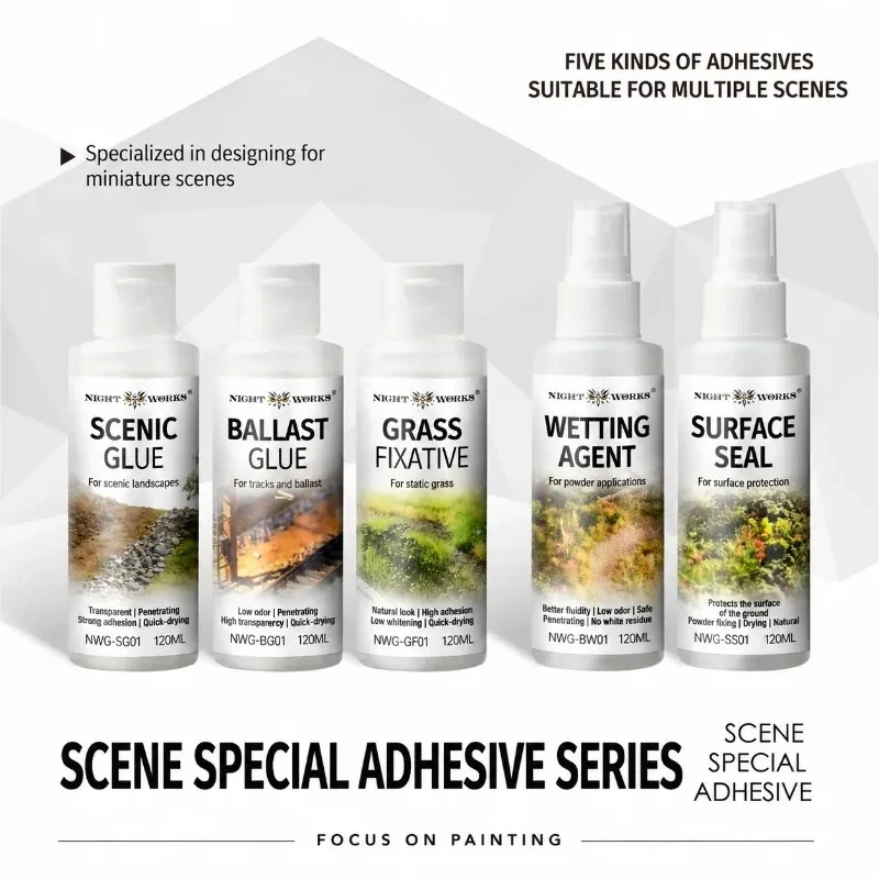 120ML Scenery Glue Flock Adhesive Scenic Sealer Wetting Agent for Diorama Railway Layout Model Terrain Building Hobby Craft