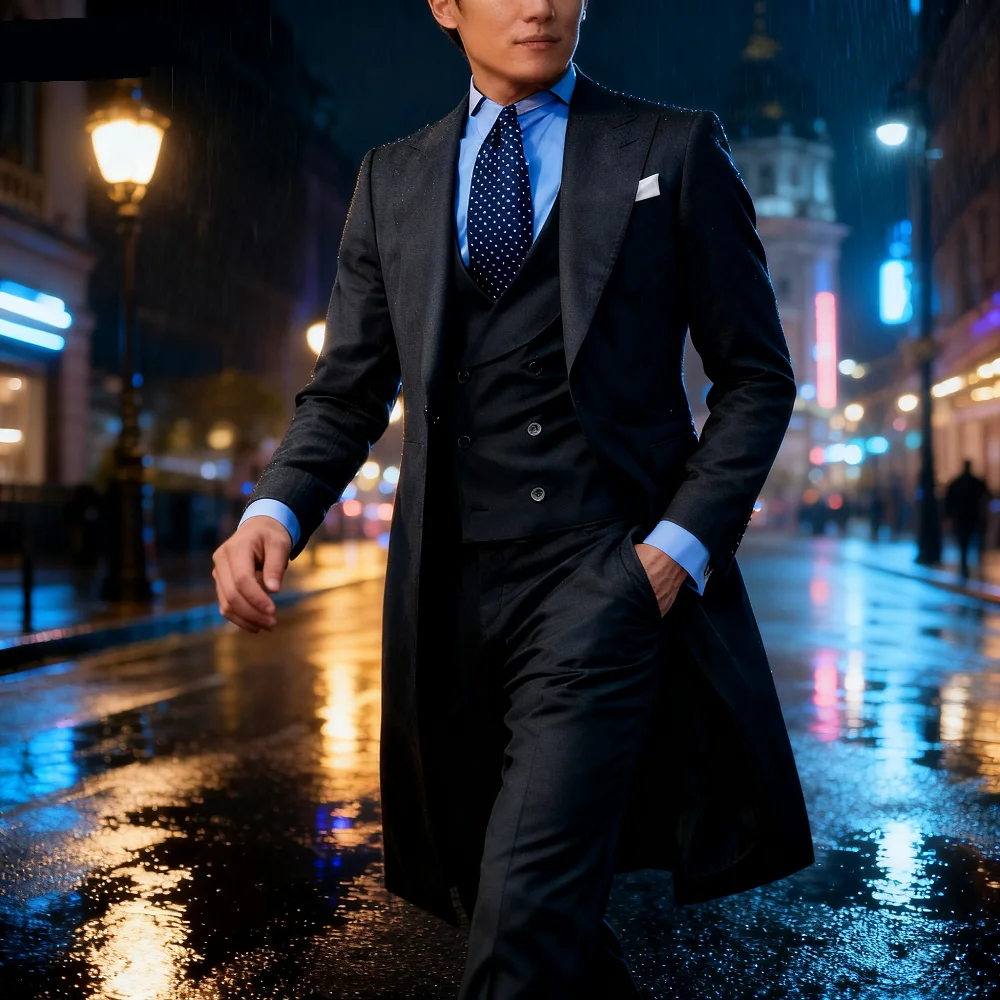 

3 Piece Long Formal Men's Suit for Wedding Solid Color Smoking Suit for Graduation Dance Matching Outfit Set