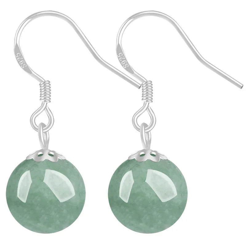 Boucles d'oreilles en perles de jadéite de Birmanie pour femmes, pierre précieuse verte, véritable amulette naturelle, bijoux vintage, bijoux de créateurs, diversifier la mode, argent 925