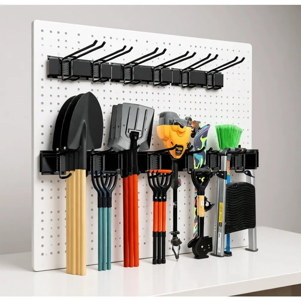

Heavy Duty 48 Inch Garage Wall Tool Storage Rack Adjustable Double Hooks 300 Lbs Carbon Steel Mount Holder