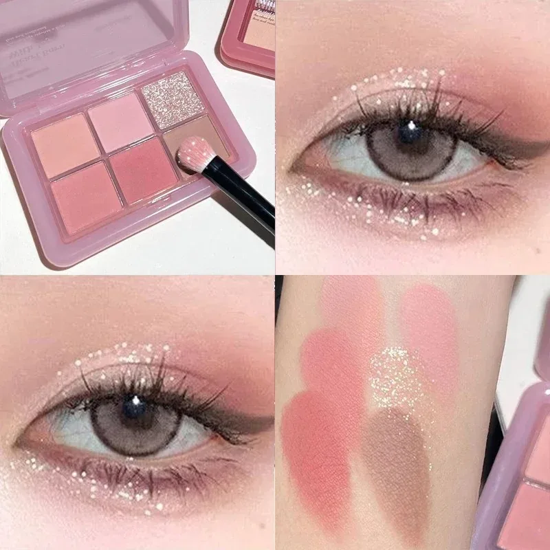 Pink Clear Glitter Eyeshadow Palette Matte Shimmer Orange Brown Shiny 4-Color Eye Shadow Girl Makeup Palette Lasting Cosmetic