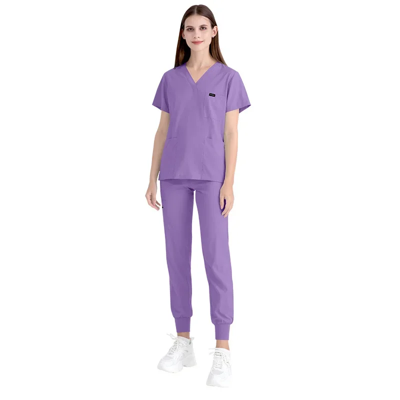 Unisex Fino Scrubs Set para homens e mulheres, terno para salão de beleza, spa uniformes decote v, Pet Grooming Work Wear, verão