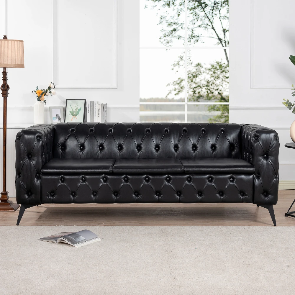 Chesterfield Tufted Sofa 3 Seater, Leather Couch Upholstered Button Sofa with Tufted Back for Living Room Samll Apartment Sofa