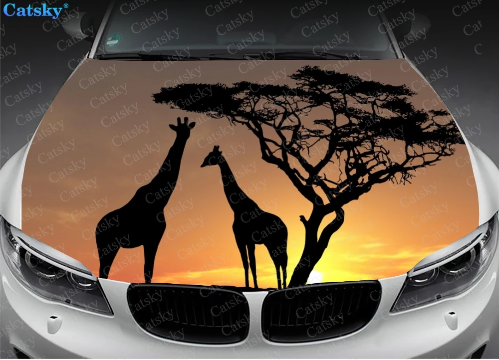 The Giraffe in the Sunset Car Hood Vinyl Sticker Wrap Vinyl Film Engine Cover Decal Sticker Car Body Accessories Decoration Gift