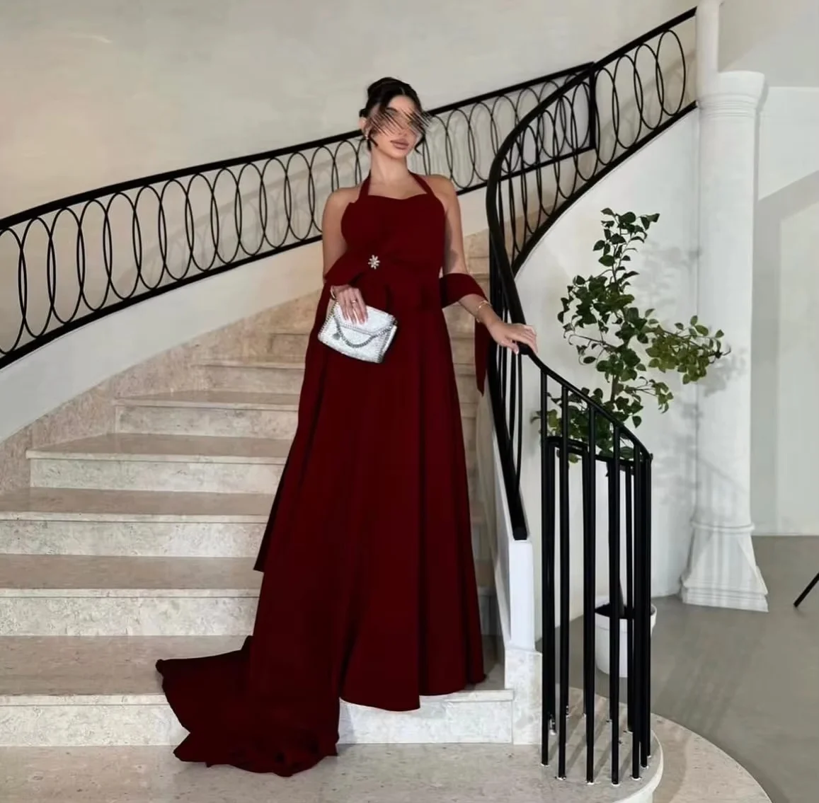 Halter long evening dress with bow waist detail, flowing mermaid skirt, figure‑hugging cut. Custom‑made & multi‑colors available