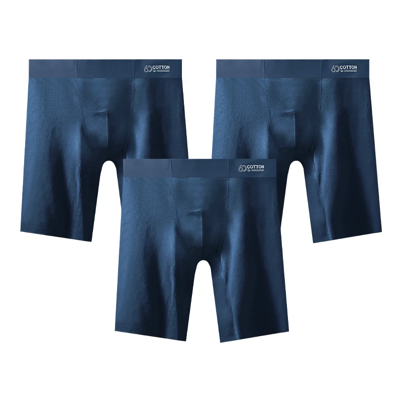 3pcs Men's 60 count cotton abrasion resistant leg extension sports breathable square underwear