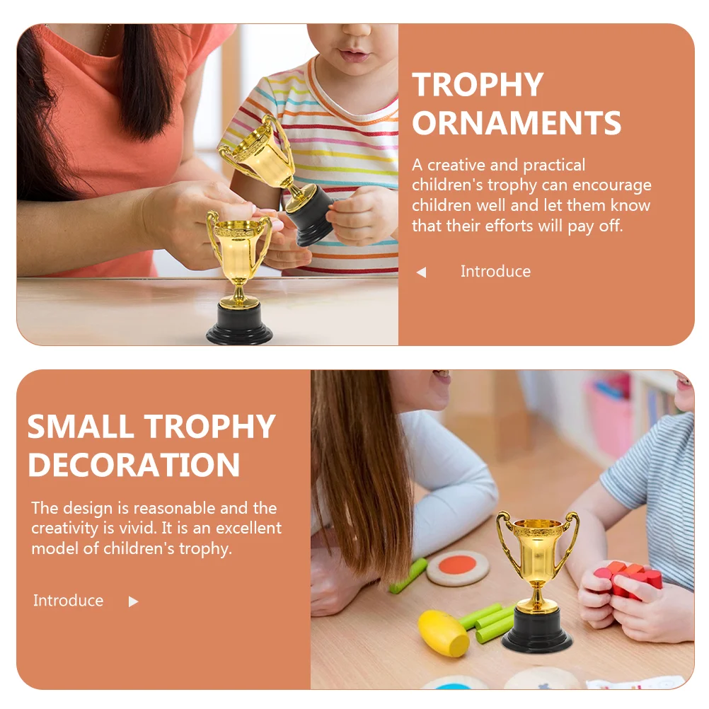 Mini Trophy Children\'s Reward Gift Toy Small with Base 16pcs/1 Set Plastic Props Portable Decorative Trophies The