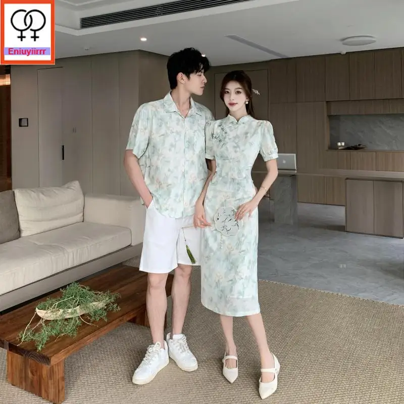 Matching Couple Clothes 2024 Holiday Honeymoon Summer Outfits Date Girls Boyfriend Female Male Lovers Flower Holiday Dress