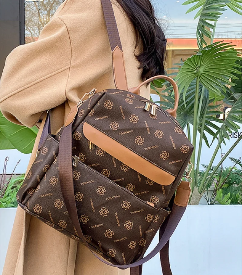 

2026 New Women's Korean Fashion Printing Travel Backpack High Quality Leather Large Capacity Shoulder Bags School Bag Totes