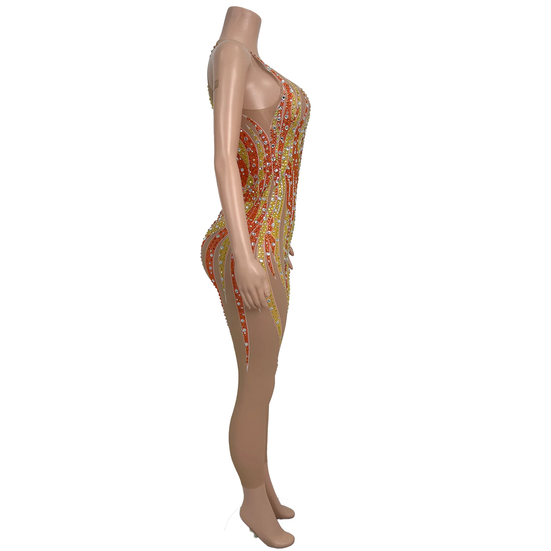 

Sparkly Sleeveless Flame Rhinestone Jumpsuit Women Plus Size Night Club Party Skinny Bodysuits Dance Stage Performance Rompers