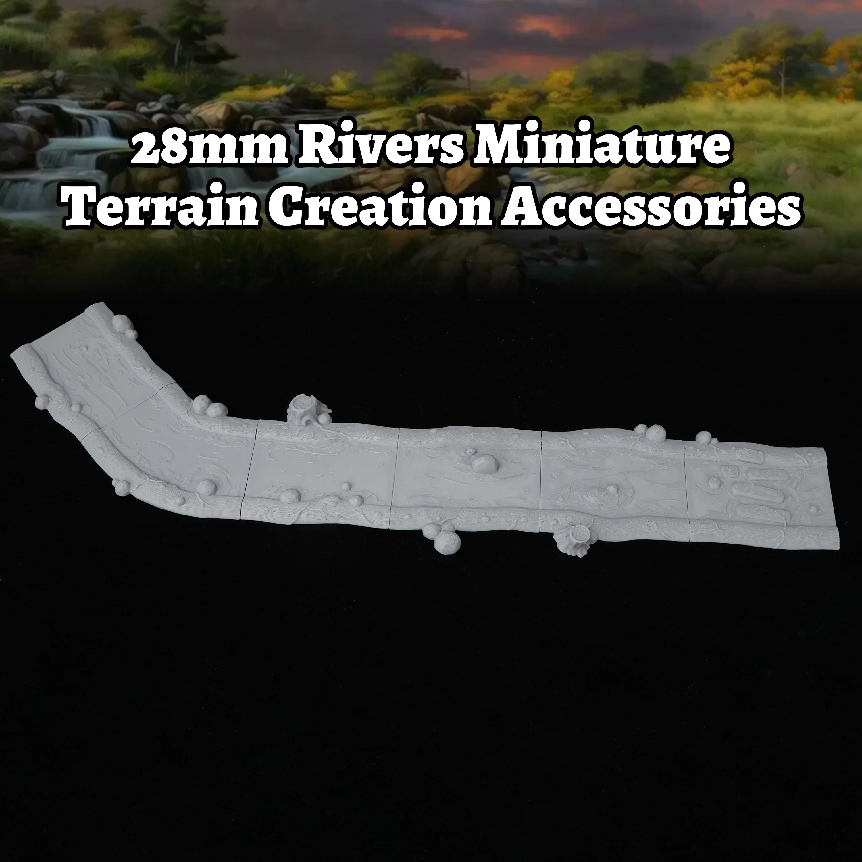 Fantasy Rivers Terrain Model, 28mm Jungle Waterway Scenery Accessory, Create Natural Tabletop Adventure Scenes