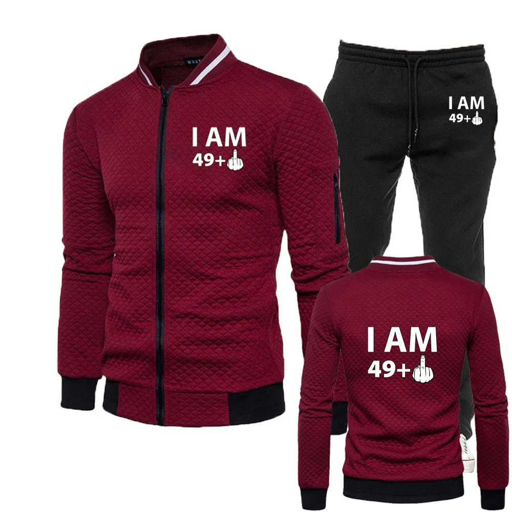 

2025 49 1 Plus Middle Finger Fifty Funny 50th Birthday Men New Slim-fit Set Round Neck Sportswear+Trousers Two-piece Suit